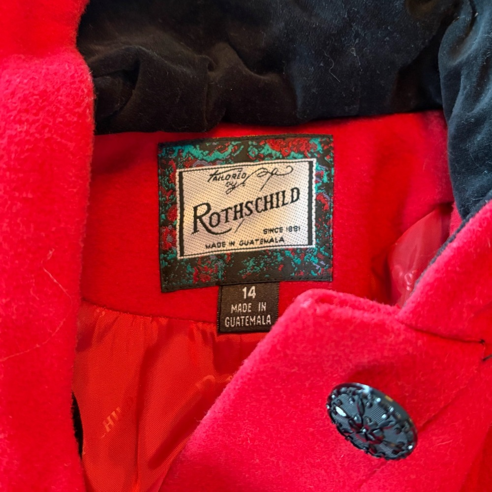 Rothschild Wool Velvet Hood Detail VTG Swing Peacoat Girls Sz 14 Scarlet Red NWT - Picture 7 of 16
